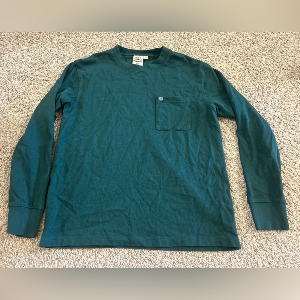 Beardedgoat Heavyweight Longsleeve T-Shirt Green Men's Size Small Cotton Pocket